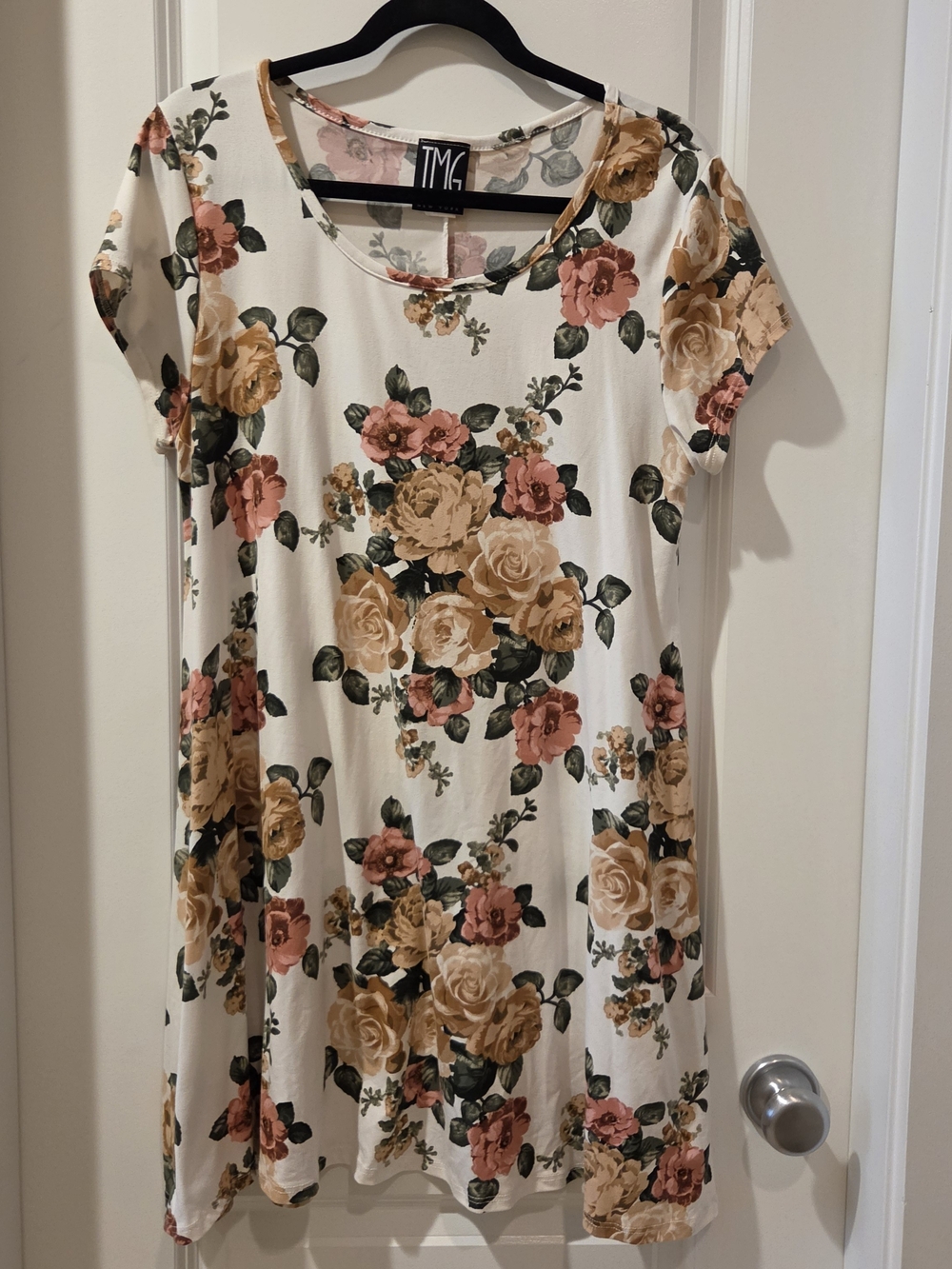 TMG Women's Cream Floral Mini Dress - Pink & Gold Rose Print